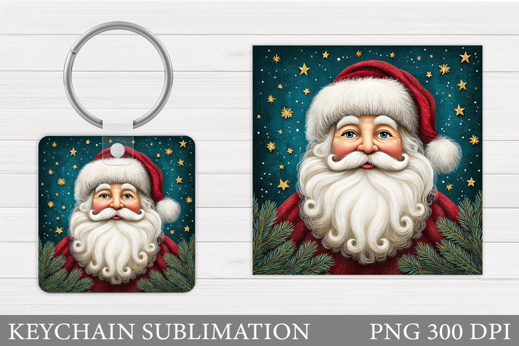 Santa Claus Keychain Design. Christmas Keychain Sublimation
