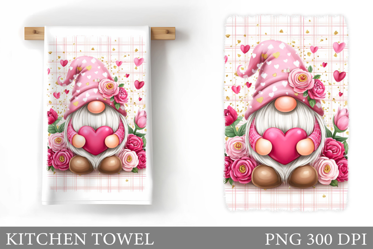 Valentine Gnome Kitchen Towel. Valentines Kitchen Towel