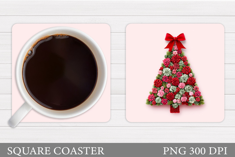 Floral Christmas Tree Coaster. Christmas Coaster Design