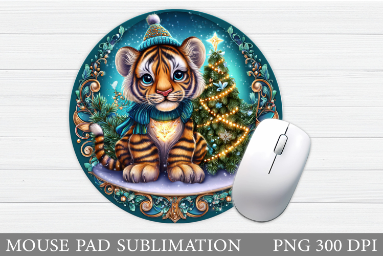 Christmas Tiger Mouse Pad. Christmas Mouse Pad Sublimation