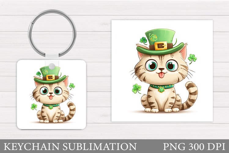 St Patrick Cat Keychain. St Patrick Keychain Sublimation