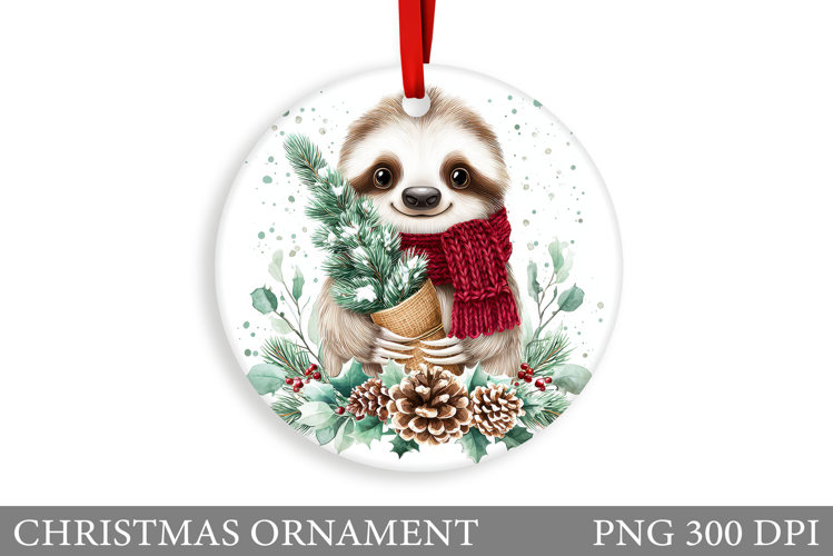 Cute Sloth Christmas Ornament. Christmas Sloth Sublimation