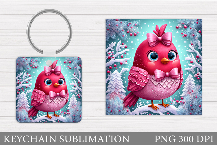 Christmas Bird Keychain. Christmas Keychain Sublimation