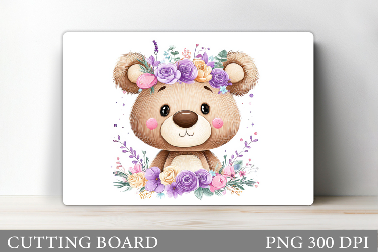 Cute Bear Cutting Board. Bear Flowers Cutting Board Design