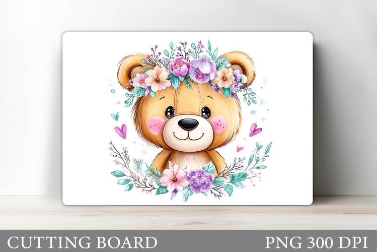 Cute Bear Cutting Board. Bear Flowers Cutting Board Design