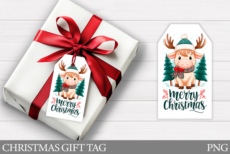Christmas Cow Gift Tag Design. Christmas Gift Tag Printable