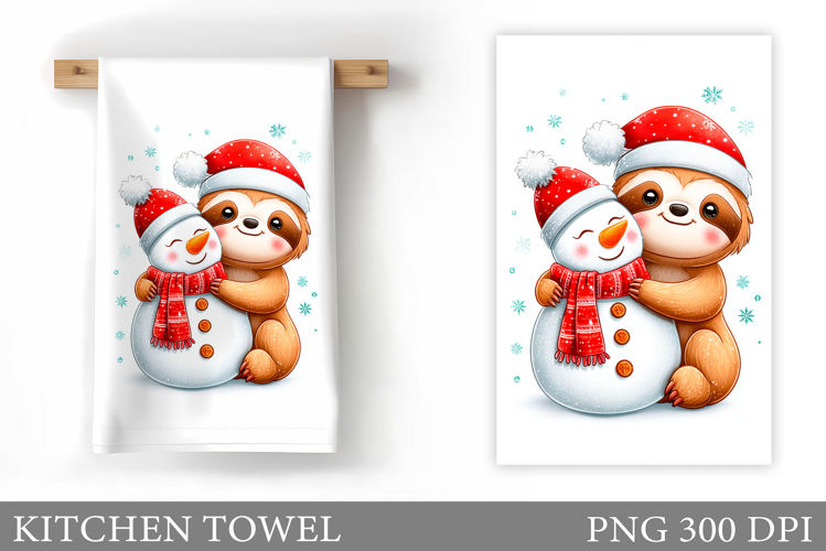Cute Sloth Kitchen Towel. Snowman Kitchen Towel Design