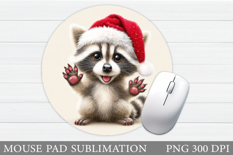 Cute Raccoon Mouse Pad. Christmas Mouse Pad Design example image 1