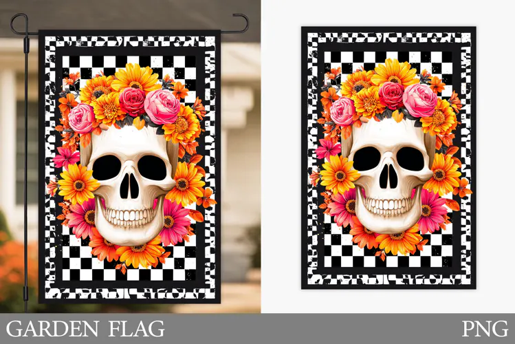Skull Garden Flag Sublimation. Halloween Garden Flag Design