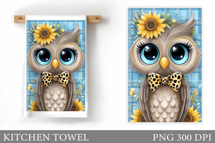 Cute Owl Kitchen Towel. Owl Flowers Kitchen Towel Design example image 1