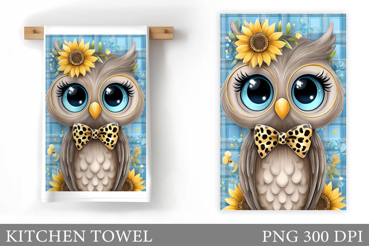 Cute Owl Kitchen Towel. Owl Flowers Kitchen Towel Design