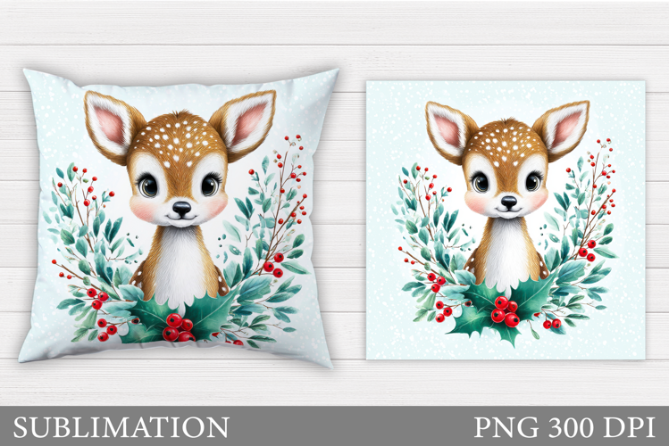 Christmas Deer Pillow Design. Christmas Pillow Sublimation