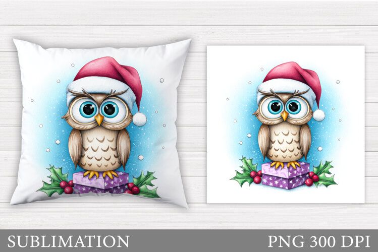Christmas Owl Pillow Design. Christmas Pillow Sublimation example image 1