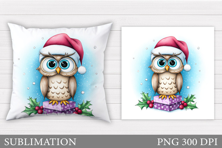 Christmas Owl Pillow Design. Christmas Pillow Sublimation