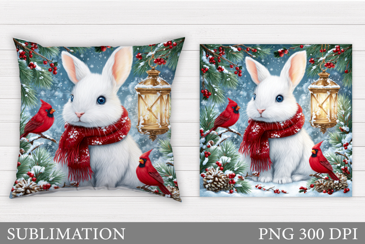 Christmas Bunny Pillow Design. Christmas Pillow Sublimation