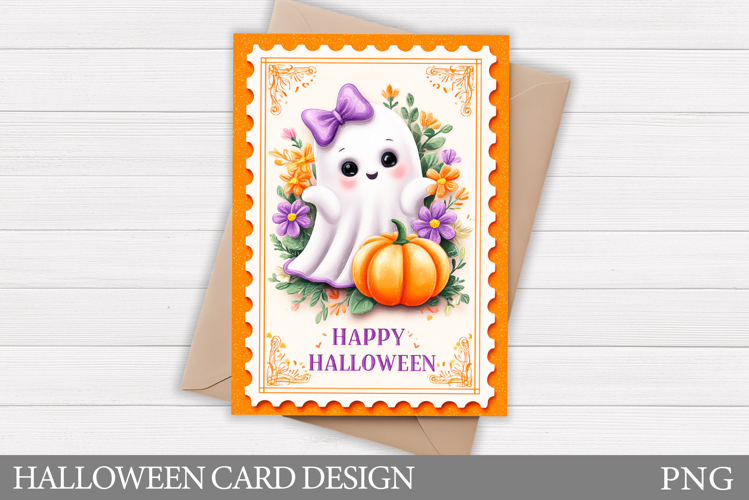 Cute Halloween Card Printable. Halloween Ghost Card Design