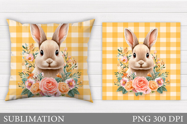 Cute Bunny Pillow Sublimation. Bunny Flowers Sublimation example image 1