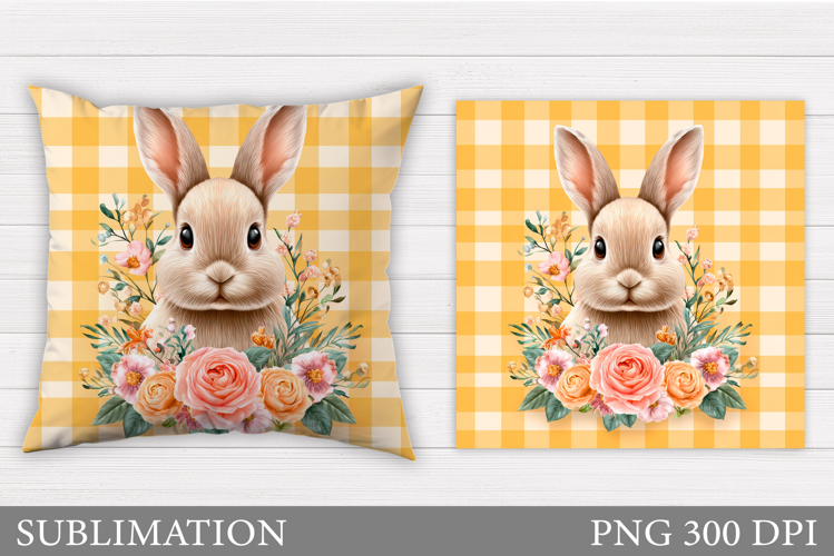 Cute Bunny Pillow Sublimation. Bunny Flowers Sublimation