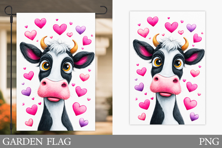 Valentines Cow Garden Flag. Valentines Garden Flag Design