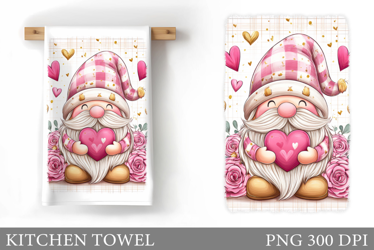 Valentine Gnome Kitchen Towel. Valentines Kitchen Towel