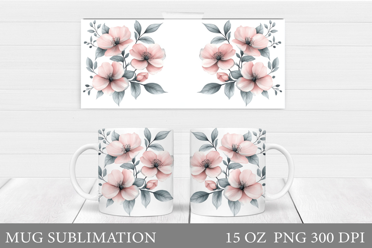 Flowers Mug Sublimation. Floral Mug Wrap Design