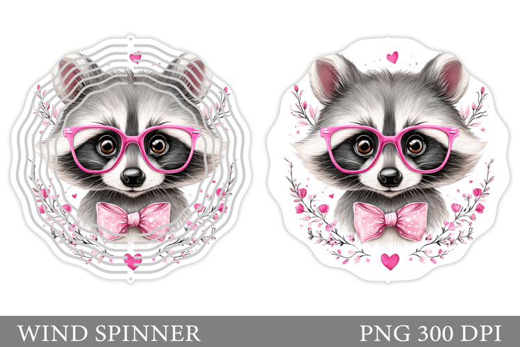 Cute Raccoon Wind Spinner. Raccoon Flowers Wind Spinner