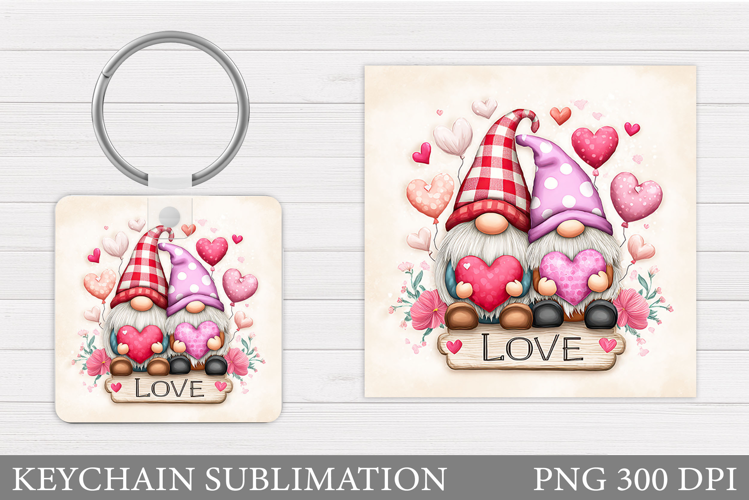 Valentines Gnome Keychain. Valentines Keychain Sublimation