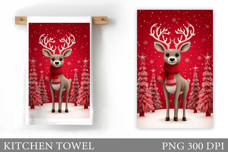 Reindeer Kitchen Towel. Christmas Kitchen Towel Design