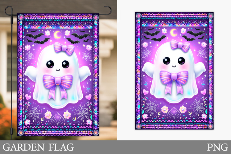 Cute Ghost Garden Flag Design. Halloween Pumpkin Garden Flag