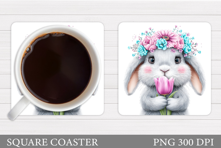 Bunny Coaster Sublimation. Bunny Flowers Coaster Design