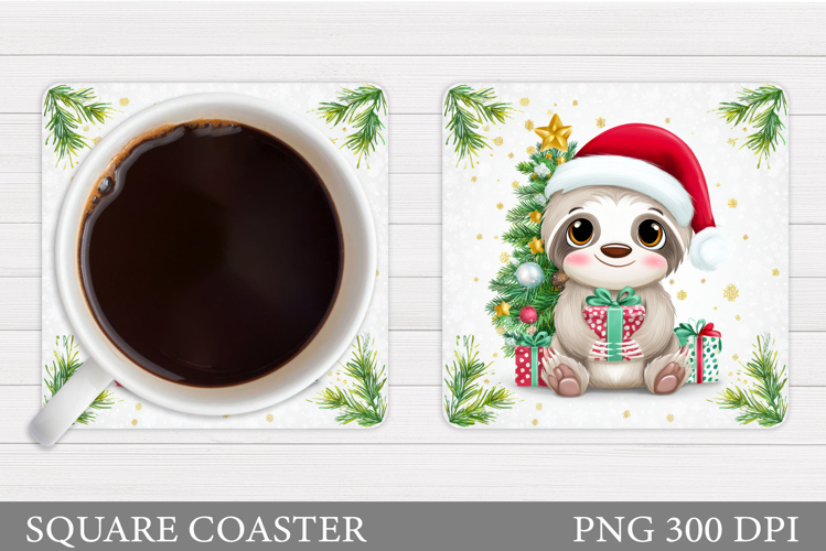 Christmas Sloth Coaster. Cute Sloth Coaster Sublimation