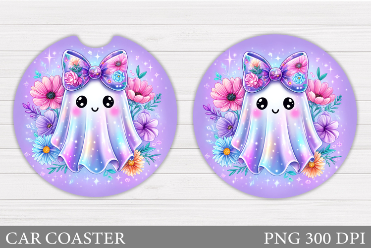 Cute Ghost Car Coaster. Cute Halloween Car Coaster