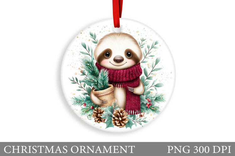 Cute Sloth Christmas Ornament. Christmas Sloth Sublimation