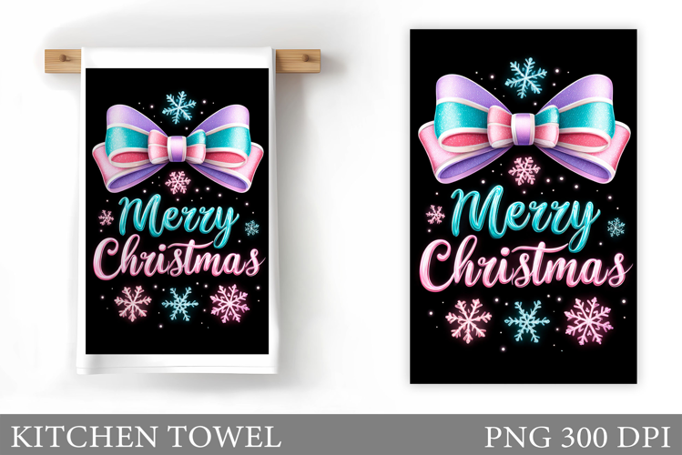 Iridescent Christmas Kitchen Towel. Christmas Sublimation