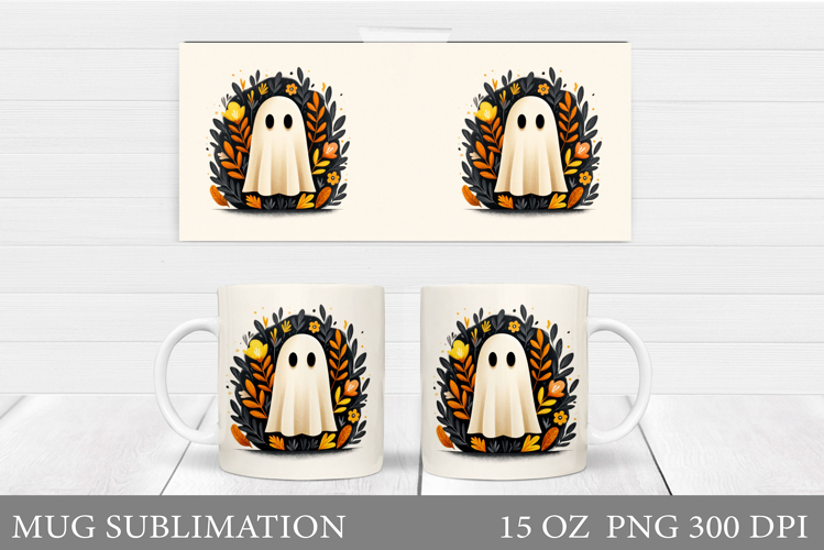 Cute Ghost Mug Design. Cute Halloween Sublimation