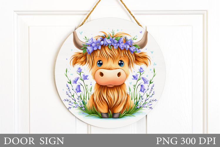 Highland Cow Door Sign. Cow Flowers Door Sign Design