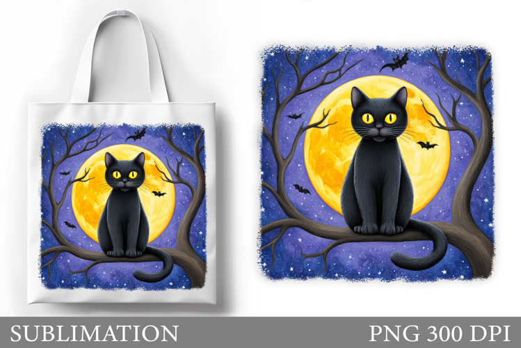 Black Cat Tote Bag Design. Cat Sublimation
