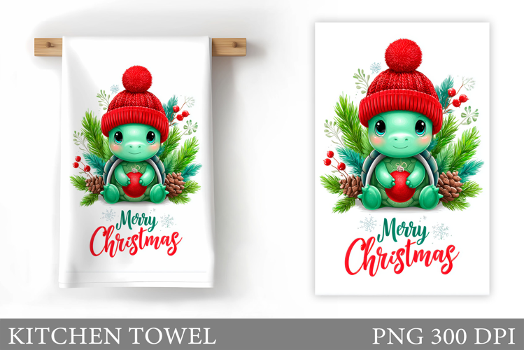 Christmas Turtle Kitchen Towel. Christmas Kitchen Towel