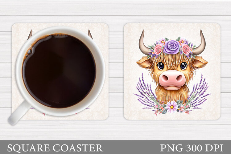 Cow Coaster Sublimation. Cow Flowers Coaster Design example image 1