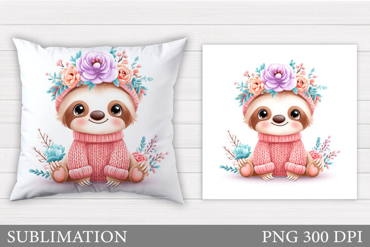 Cute Sloth Pillow Sublimation. Cute Sloth Sublimation example image 1