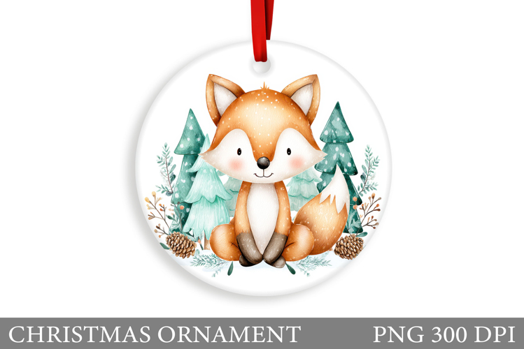 Cute Fox Christmas Ornament. Christmas Ornament Sublimation
