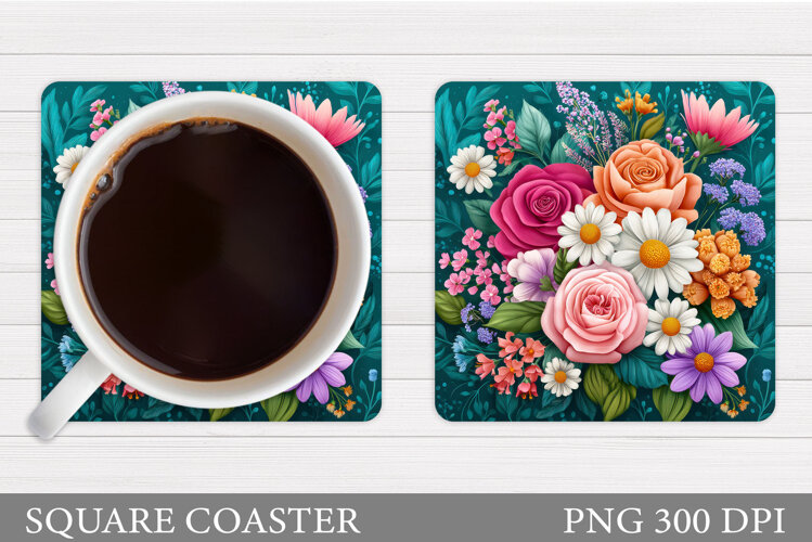 Floral Coaster Sublimation. Flowers Coaster Design example image 1