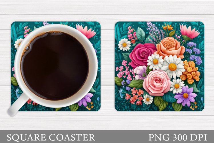 Floral Coaster Sublimation. Flowers Coaster Design