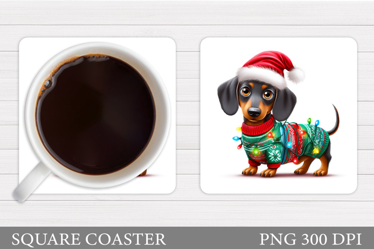 Christmas Dachshund Coaster. Christmas Coaster Sublimation
