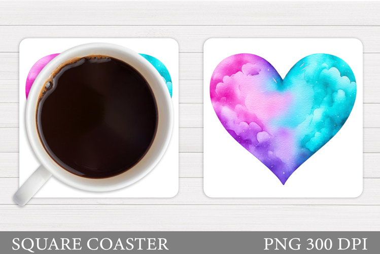 Heart Coaster Sublimation. Valentine Square Coaster Design