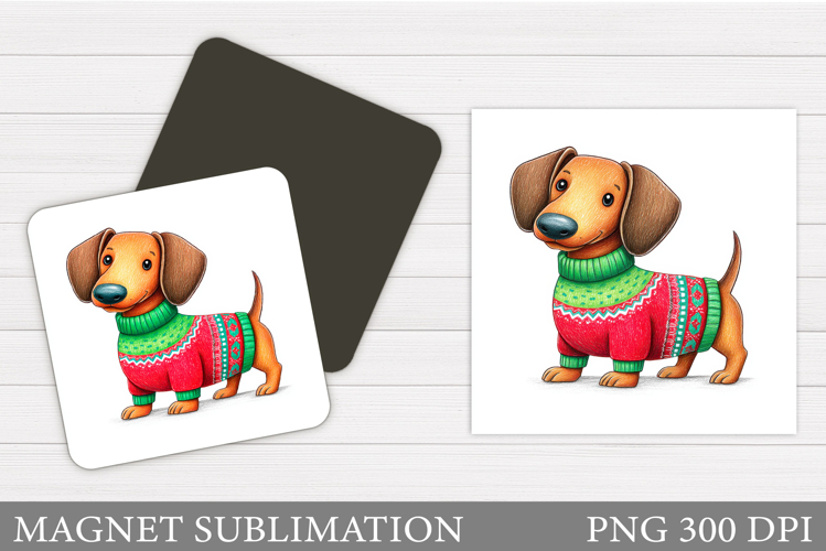 Christmas Dachshund Magnet. Christmas Magnet Sublimation