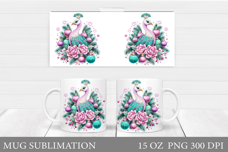 Christmas Peacock Mug Design. Christmas Mug Sublimation