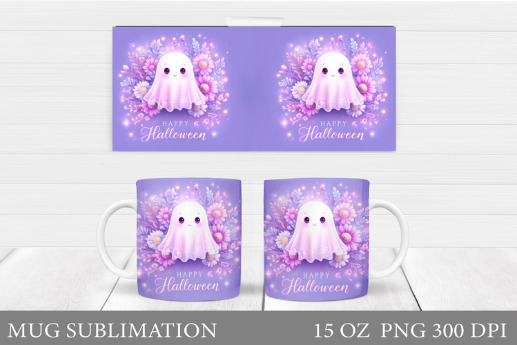 Cute Ghost Mug Design. Cute Halloween Mug Sublimation