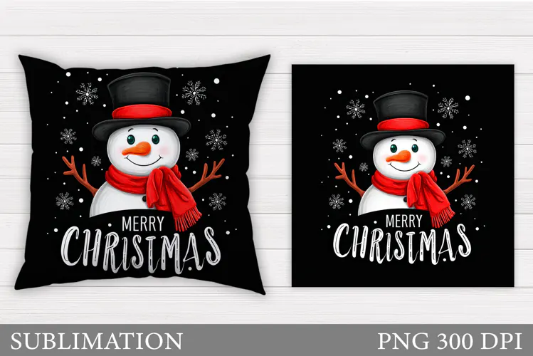 Cute Snowman Pillow Sublimation. Christmas Pillow Design