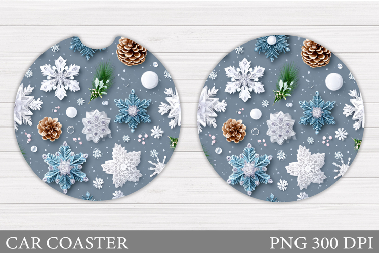 Snowflakes Car Coaster Design. Christmas Car Coaster